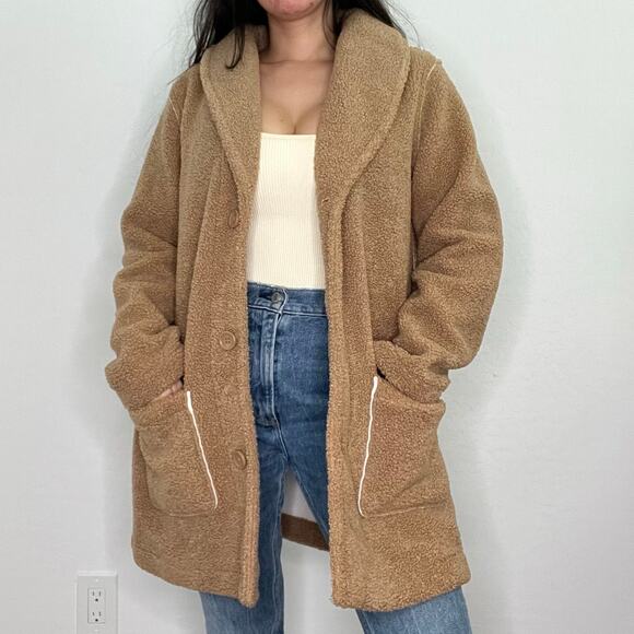 Susan Graver Jackets & Blazers - Susan Graver Camel Sherpa Teddy Coat Button Front Jacket Small Shacket